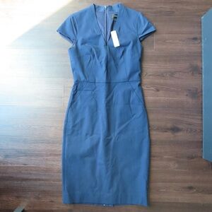 J. Crew Navy Midi V-neck sheath dress in bi-stretch cotton